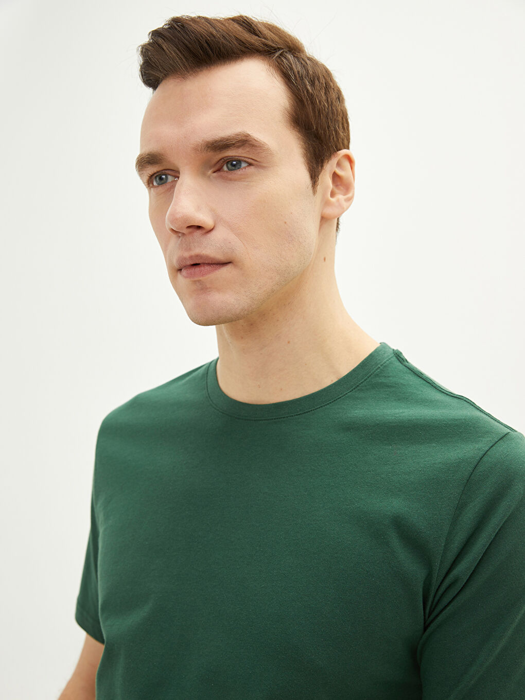 Yeşil Bisiklet Yaka Penye Erkek Tişört-3