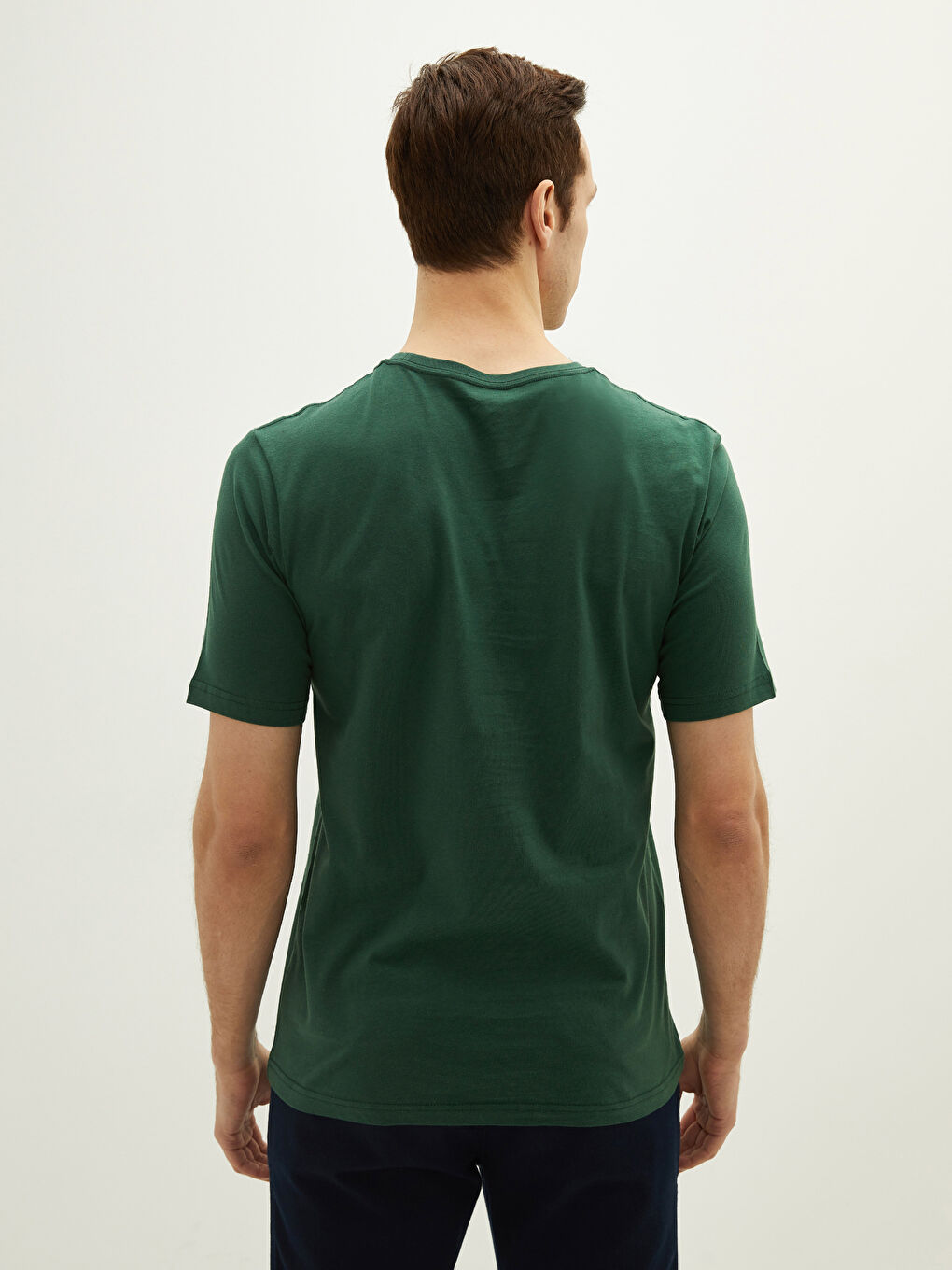 Yeşil Bisiklet Yaka Penye Erkek Tişört-4