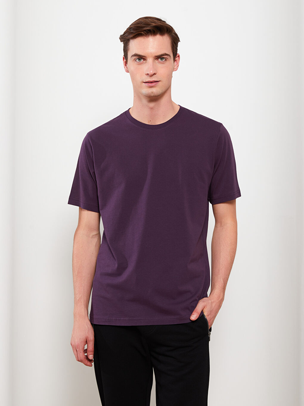 Mor Bisiklet Yaka Penye Erkek Tişört