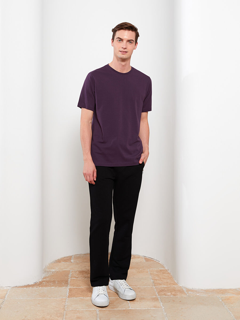 Mor Bisiklet Yaka Penye Erkek Tişört-2