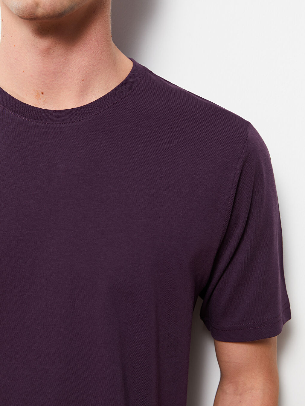 Mor Bisiklet Yaka Penye Erkek Tişört-3