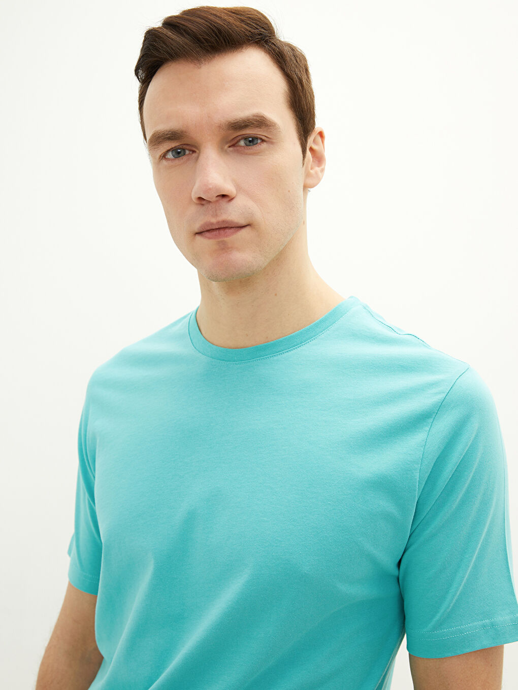 Turkuaz Bisiklet Yaka Penye Erkek Tişört