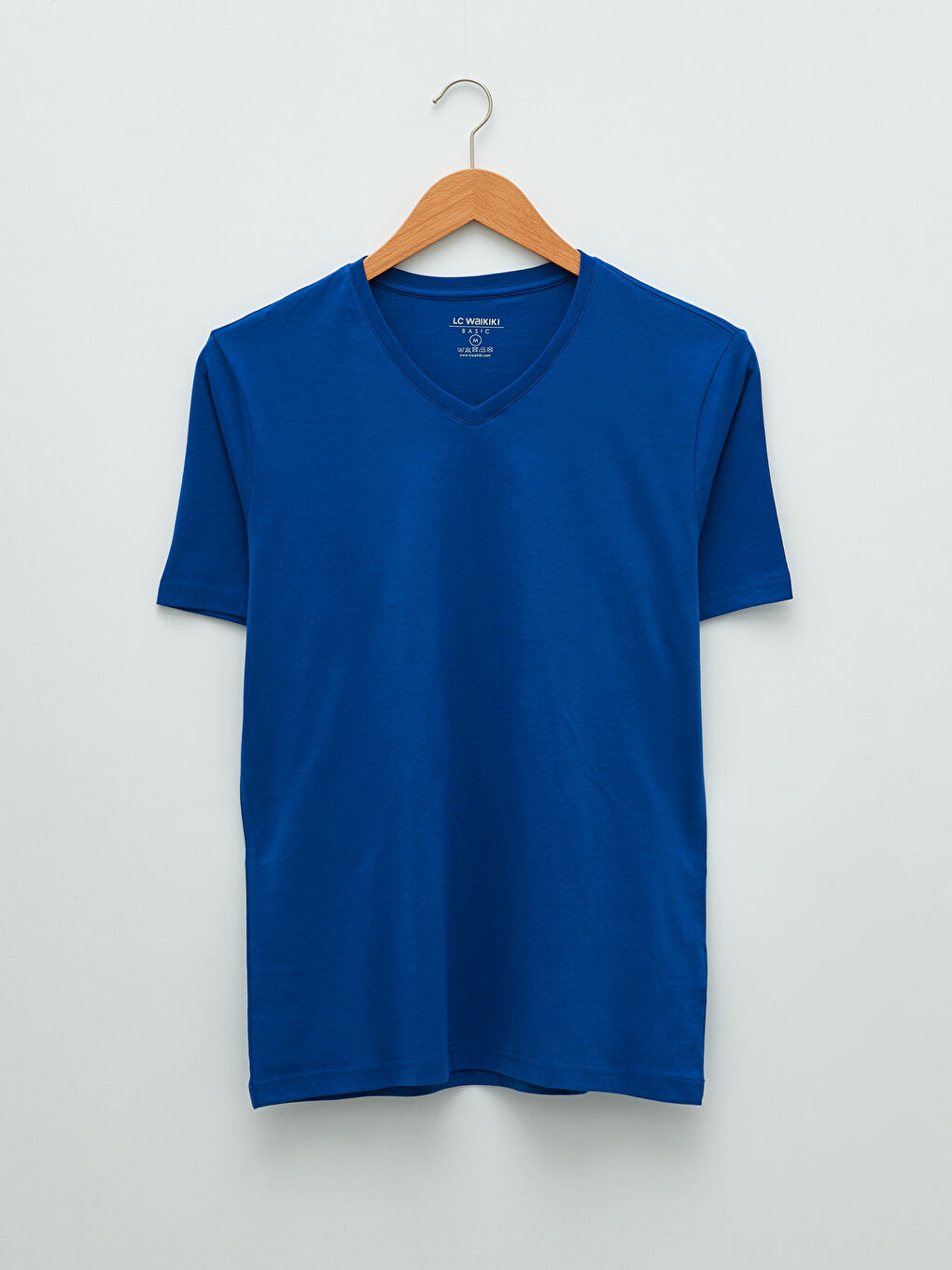 Mavi V Yaka Kısa Kollu Penye Erkek Tişört-5