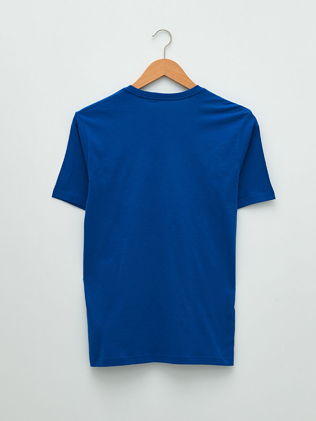 Mavi V Yaka Kısa Kollu Penye Erkek Tişört-6