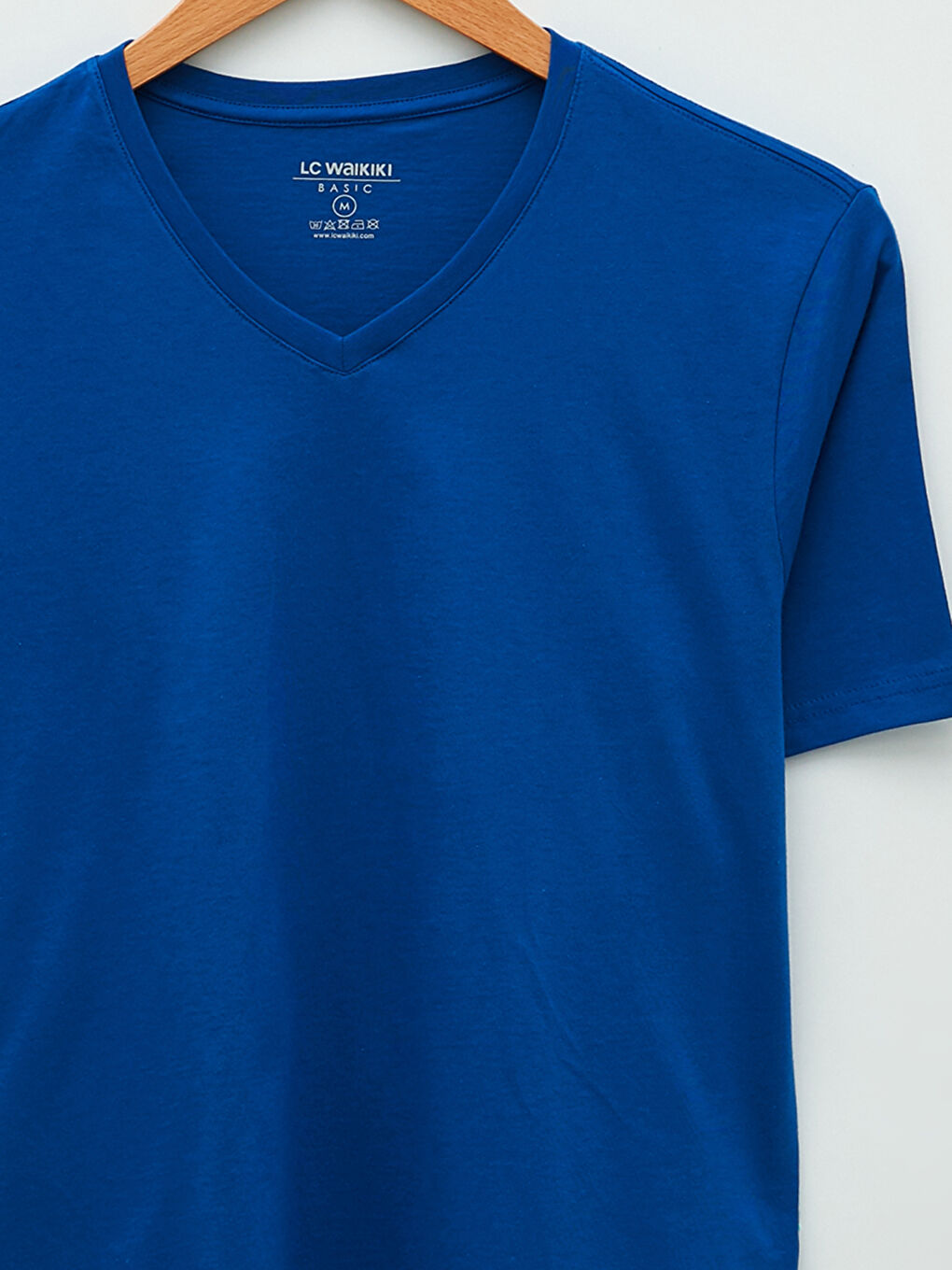 Mavi V Yaka Kısa Kollu Penye Erkek Tişört-7