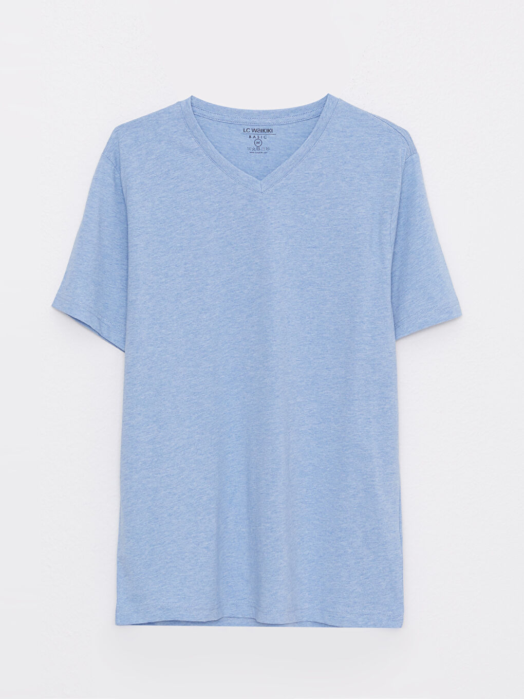 Mavi V Yaka Kısa Kollu Penye Erkek Tişört-6