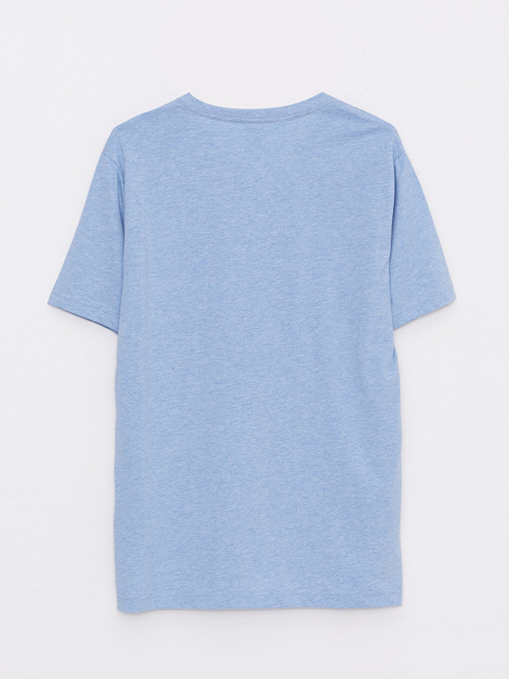 Mavi V Yaka Kısa Kollu Penye Erkek Tişört-7