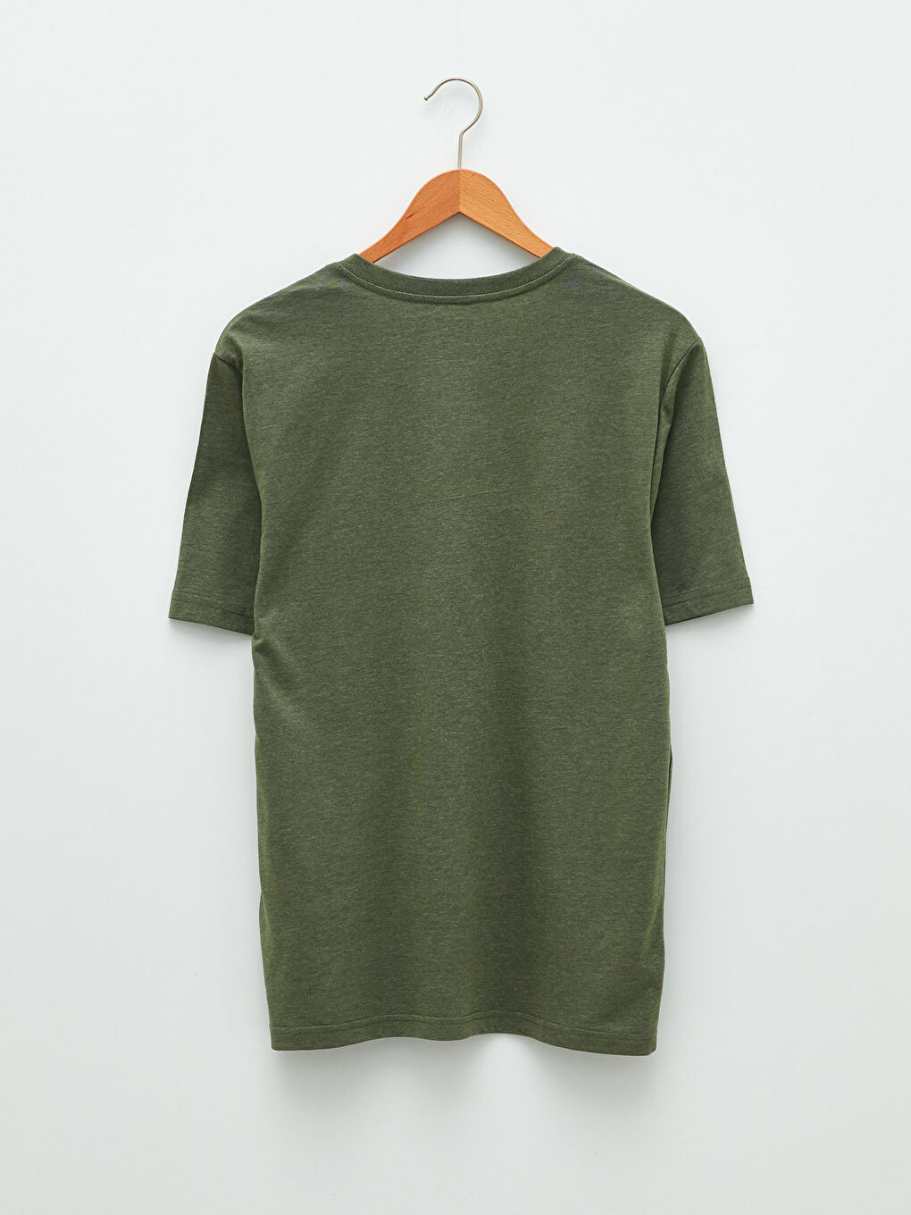 Haki V Yaka Kısa Kollu Penye Erkek Tişört-4