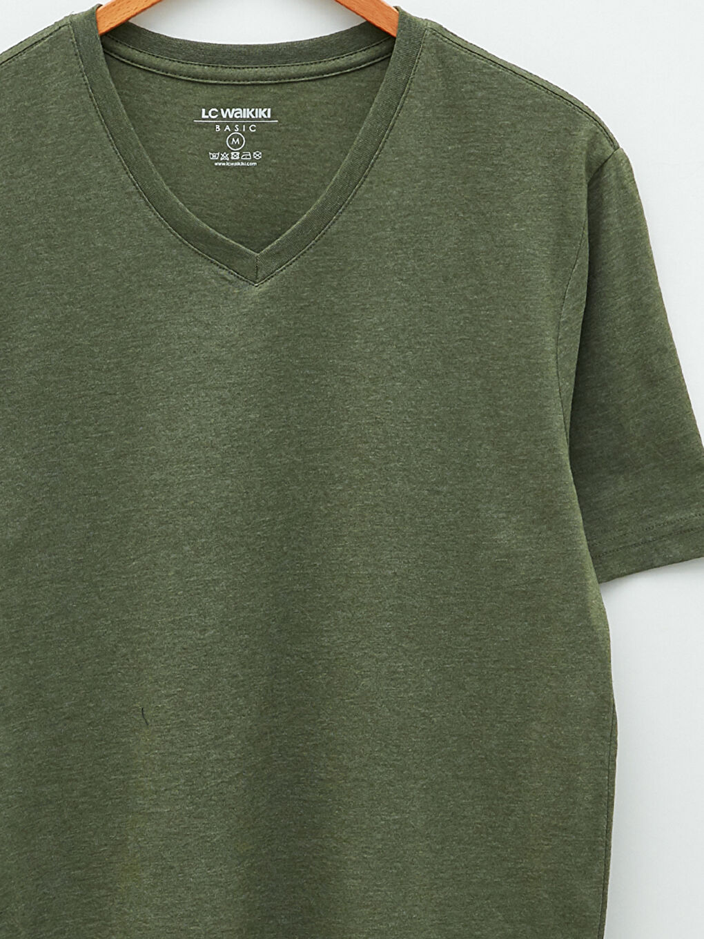 Haki V Yaka Kısa Kollu Penye Erkek Tişört-5