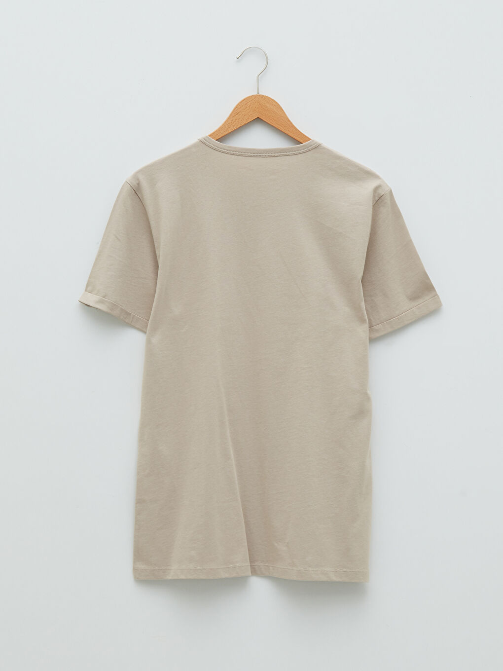 Bej Bisiklet Yaka Penye Erkek Tişört-6