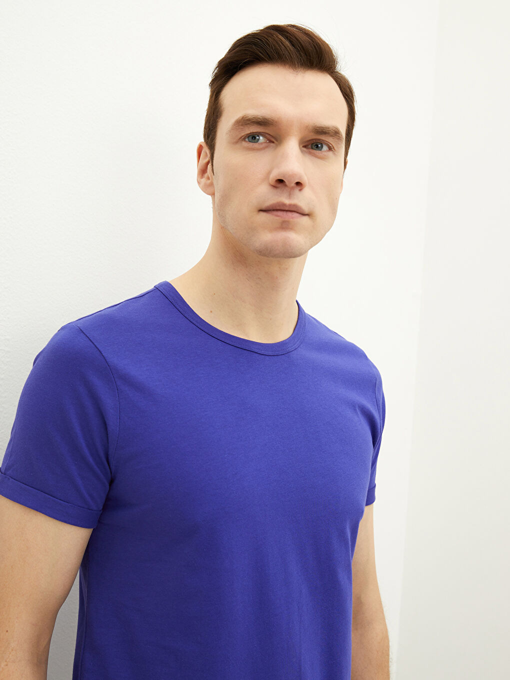 Mor Bisiklet Yaka Penye Erkek Tişört