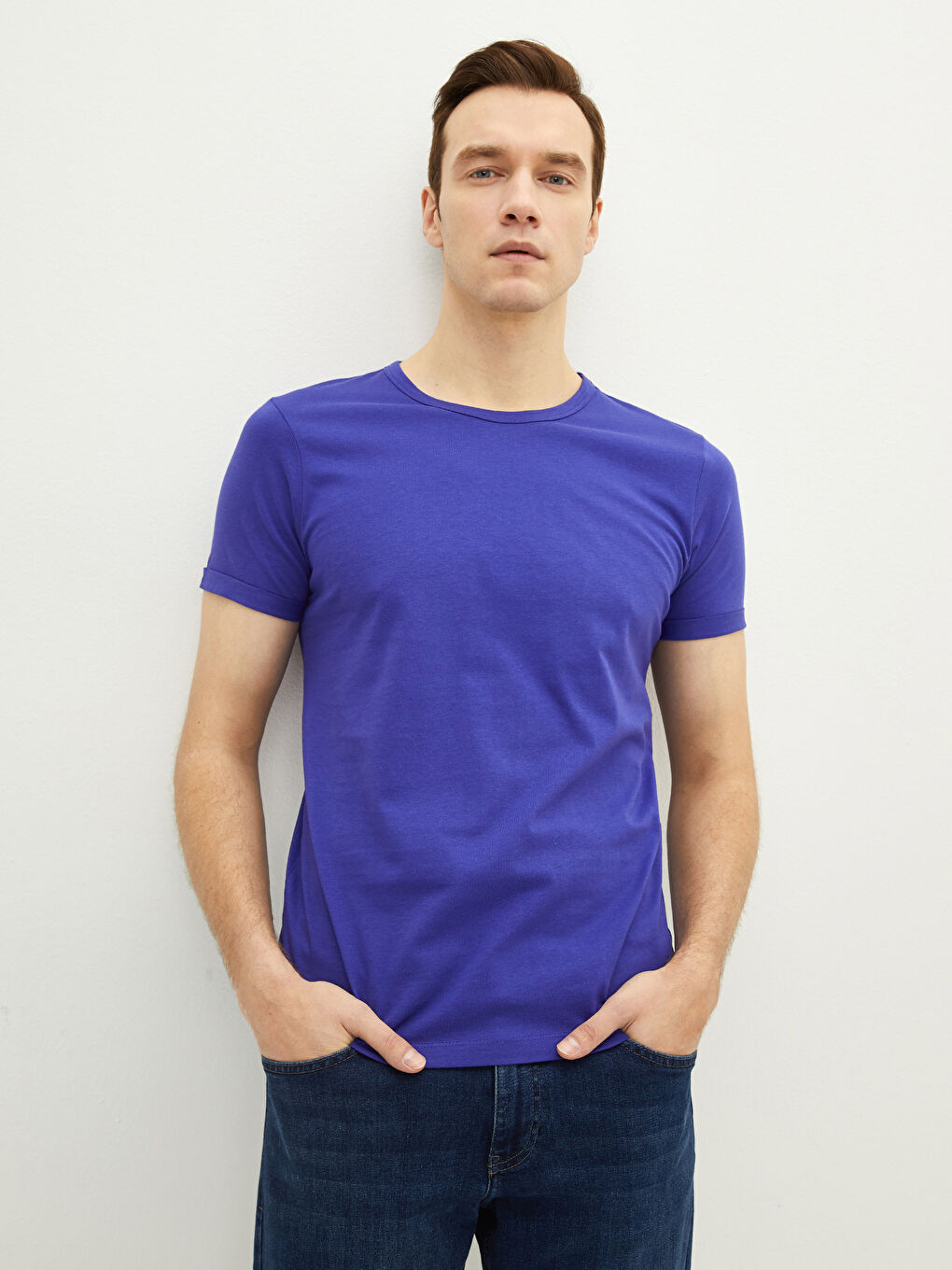 Mor Bisiklet Yaka Penye Erkek Tişört-2