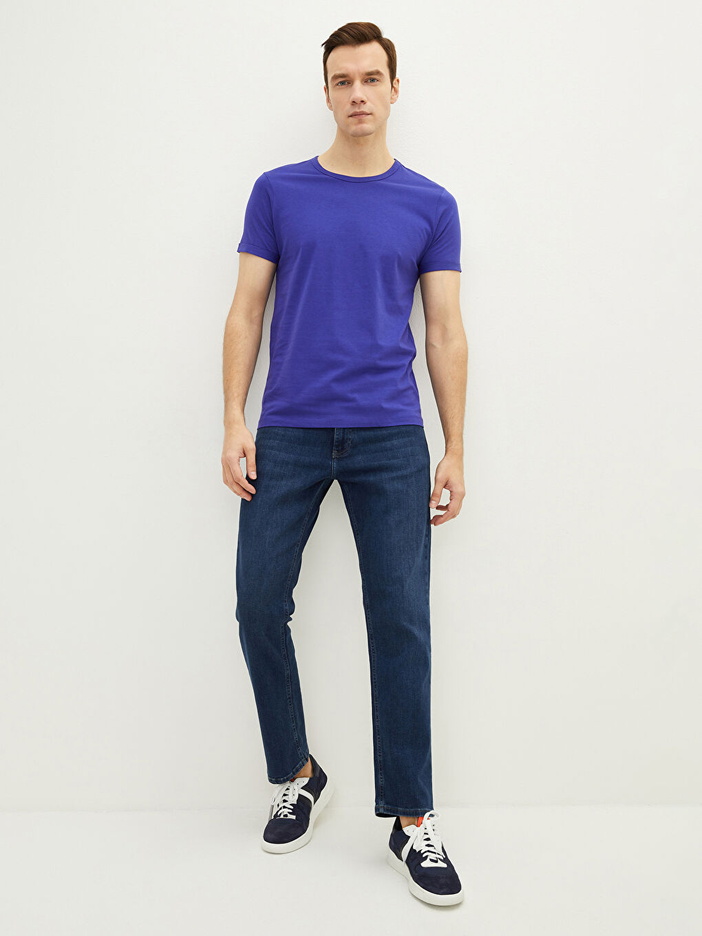 Mor Bisiklet Yaka Penye Erkek Tişört-3