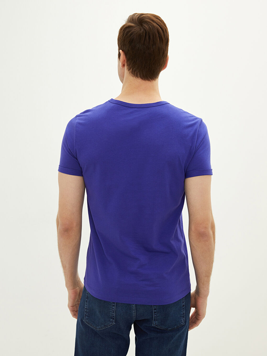 Mor Bisiklet Yaka Penye Erkek Tişört-4