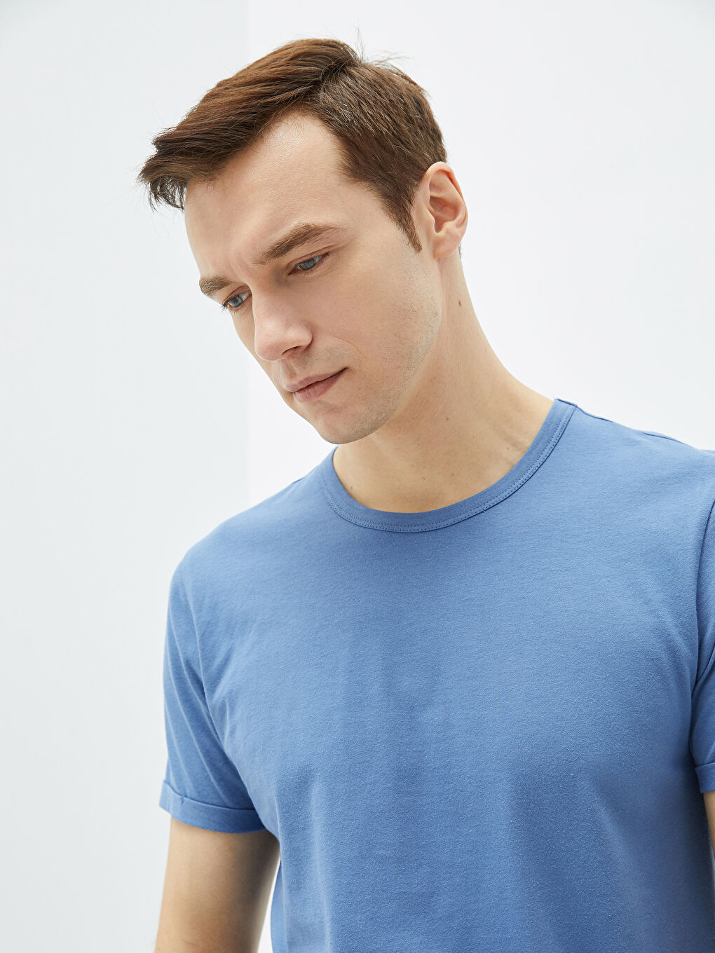 Mavi Bisiklet Yaka Penye Erkek Tişört