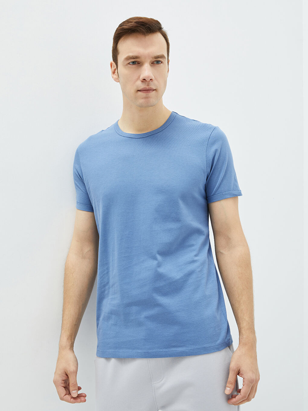 Mavi Bisiklet Yaka Penye Erkek Tişört-1