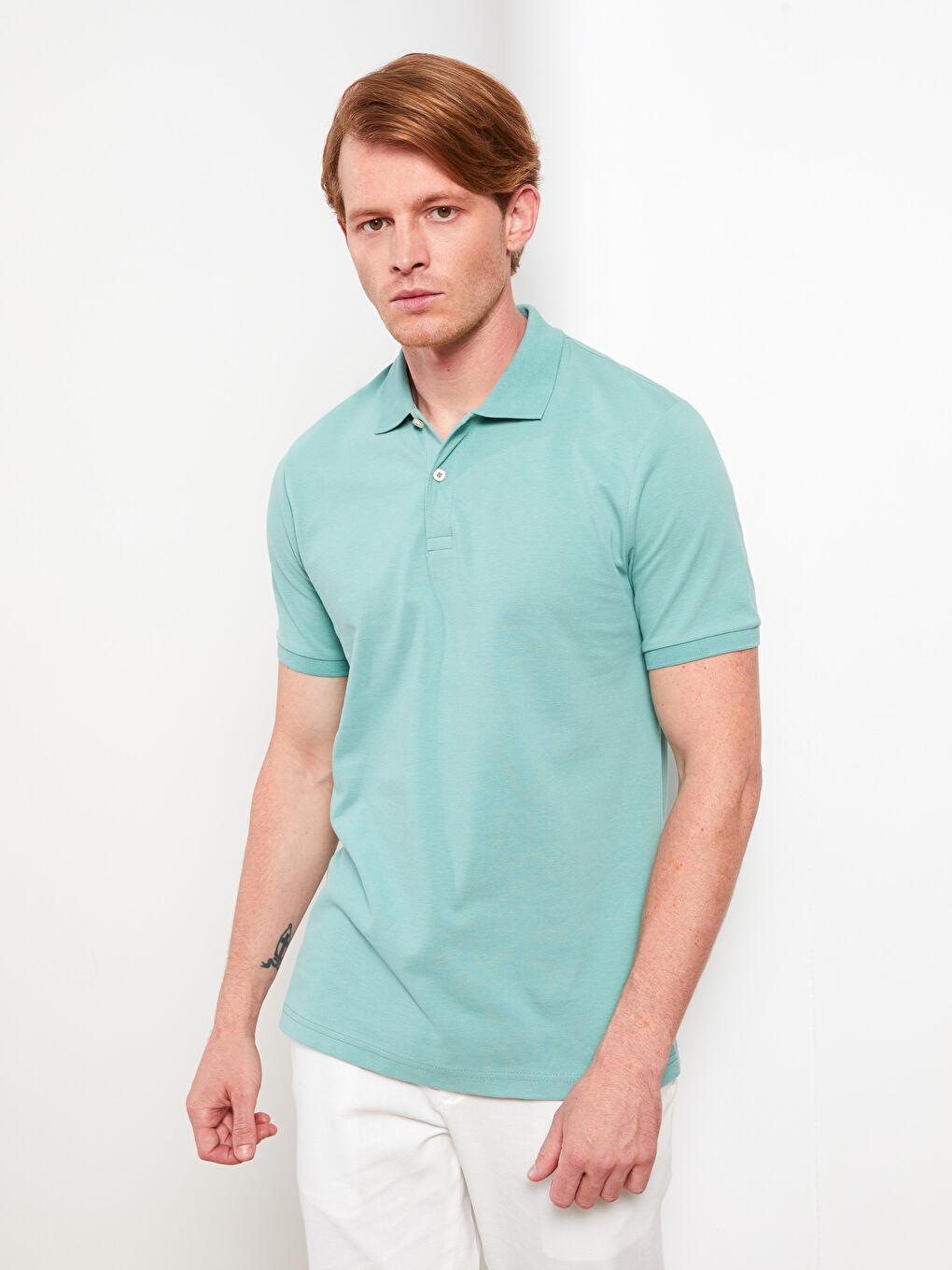 Мужская футболка-поло из пике с короткими рукавами-1