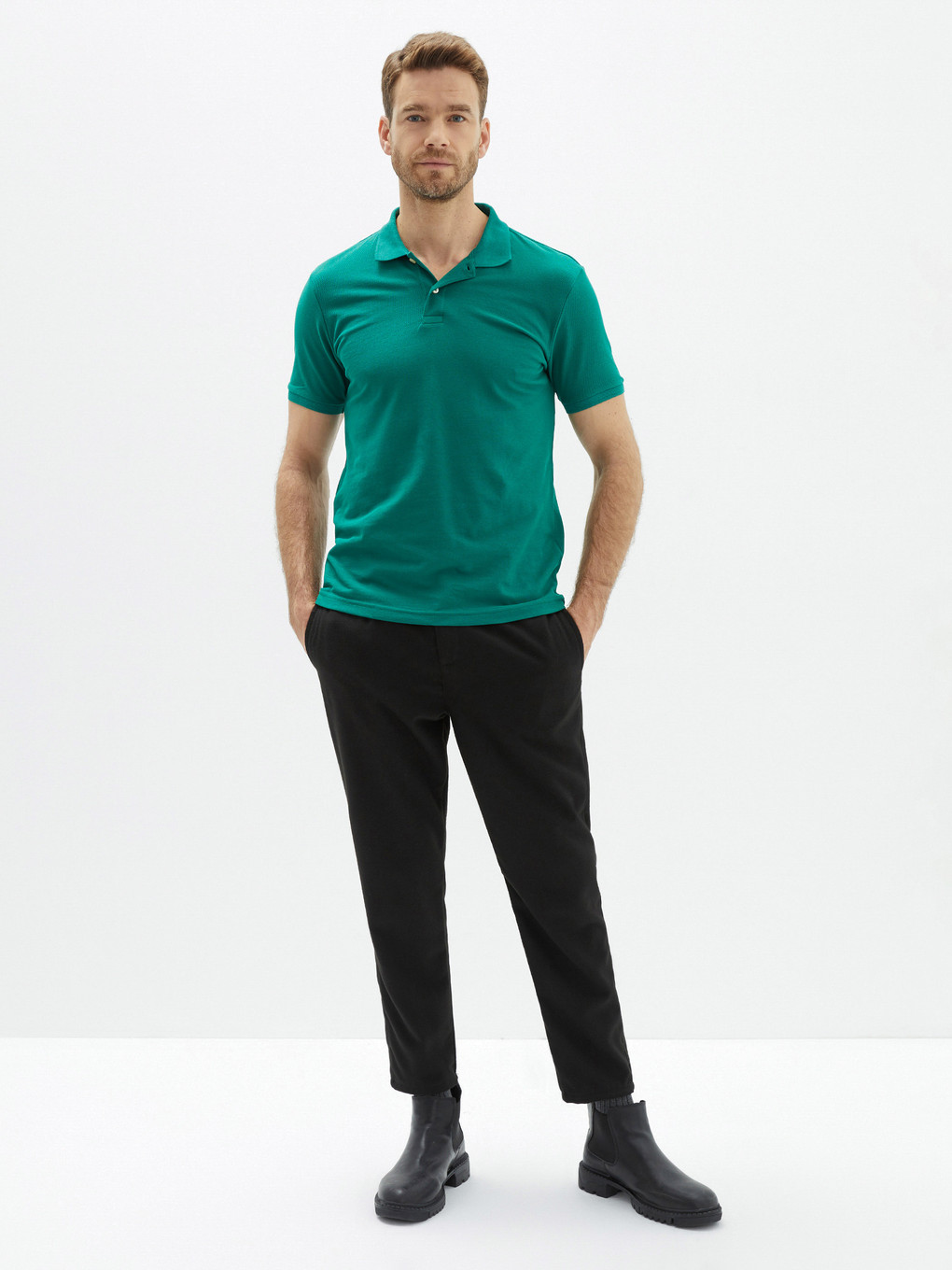 Polo Neck Short Sleeve Pique Men's T-shirt-2