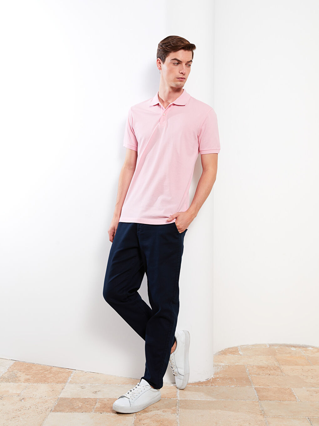 Pembe Polo Yaka Kısa Kollu Pike Erkek Tişört