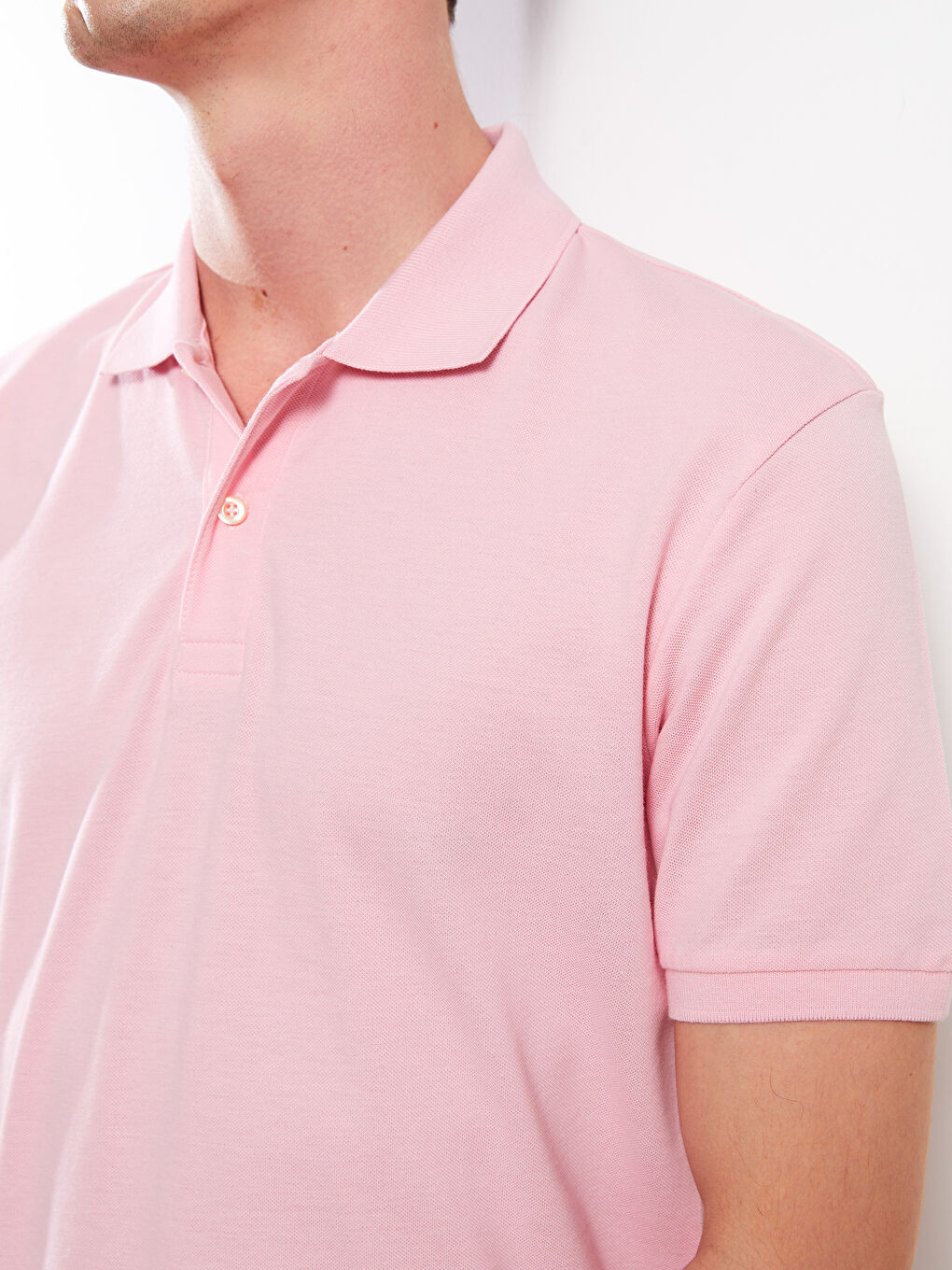 Pembe Polo Yaka Kısa Kollu Pike Erkek Tişört-3