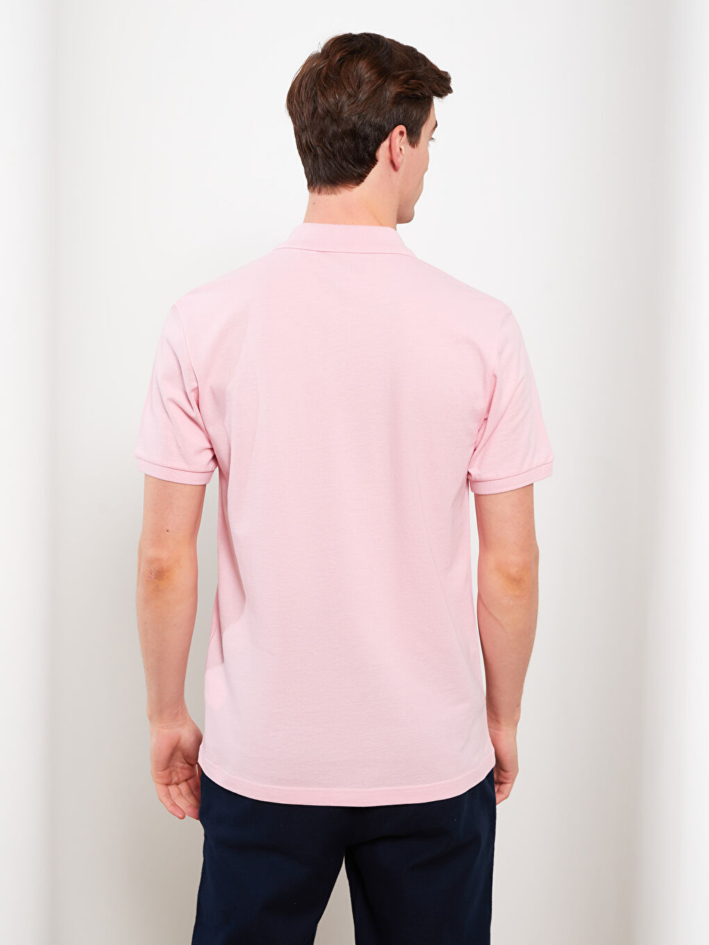 Pembe Polo Yaka Kısa Kollu Pike Erkek Tişört-4