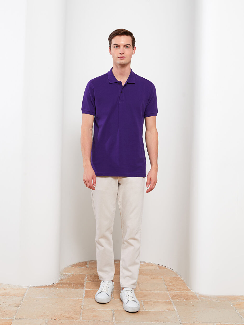 Mor Polo Yaka Kısa Kollu Pike Erkek Tişört