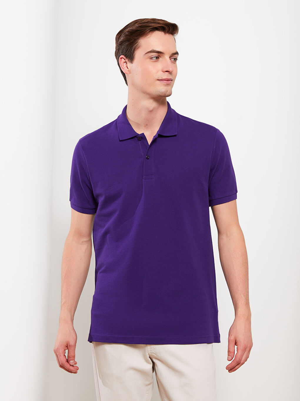 Mor Polo Yaka Kısa Kollu Pike Erkek Tişört-1