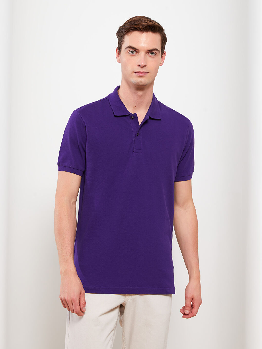 Mor Polo Yaka Kısa Kollu Pike Erkek Tişört-2