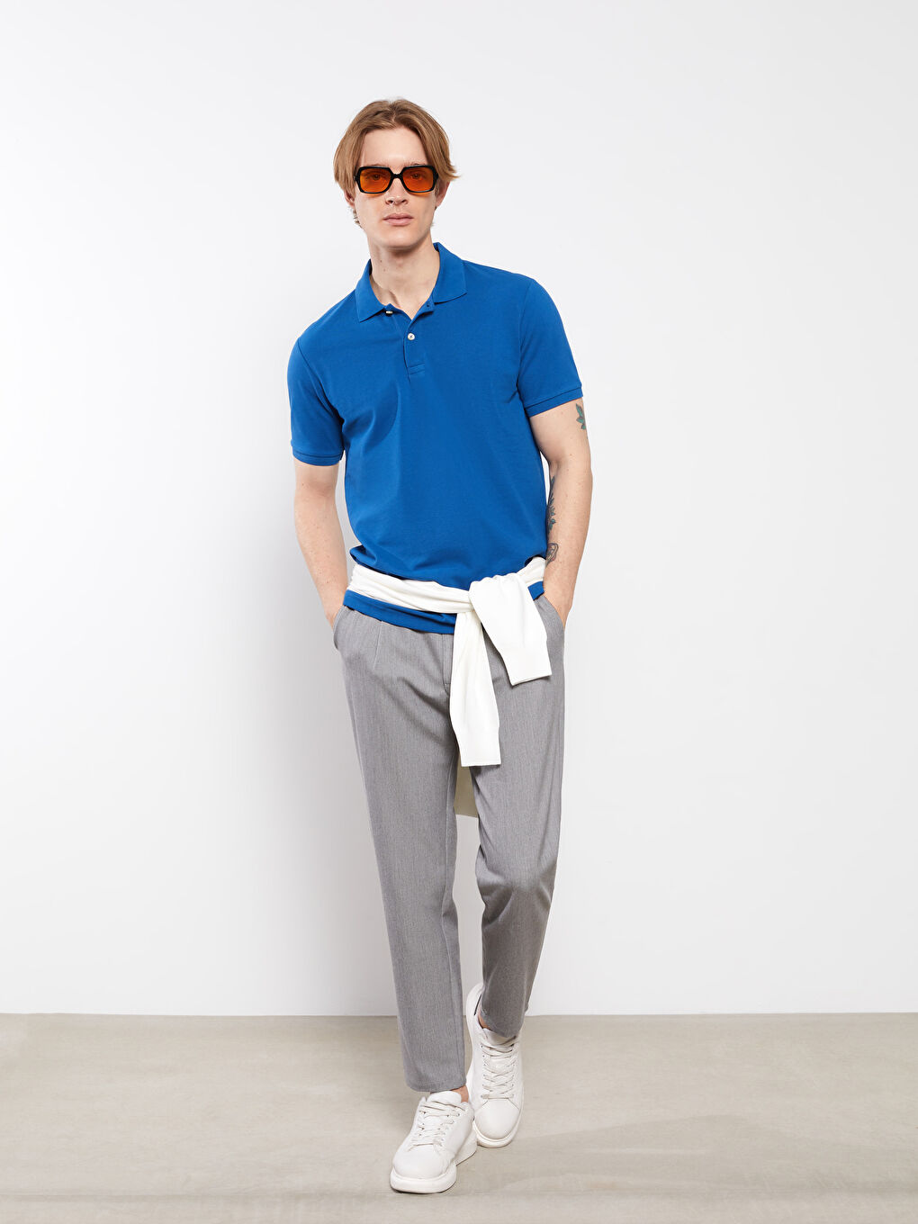 Mavi Polo Yaka Kısa Kollu Pike Erkek Tişört