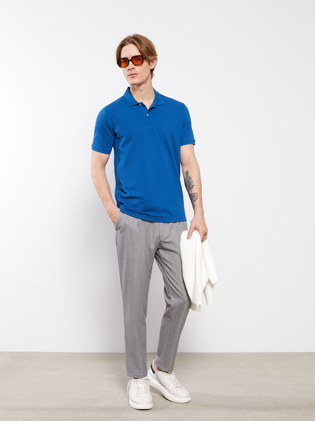 Mavi Polo Yaka Kısa Kollu Pike Erkek Tişört-3