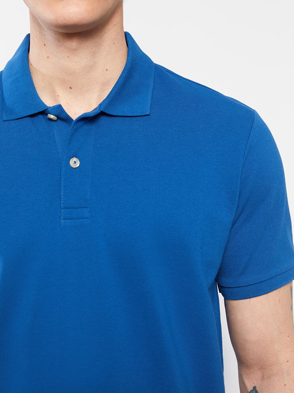 Mavi Polo Yaka Kısa Kollu Pike Erkek Tişört-4