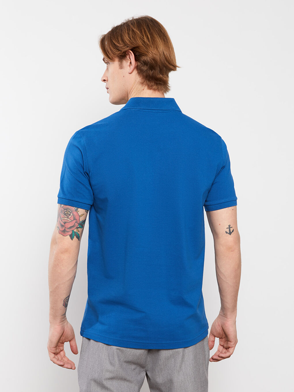 Mavi Polo Yaka Kısa Kollu Pike Erkek Tişört-5