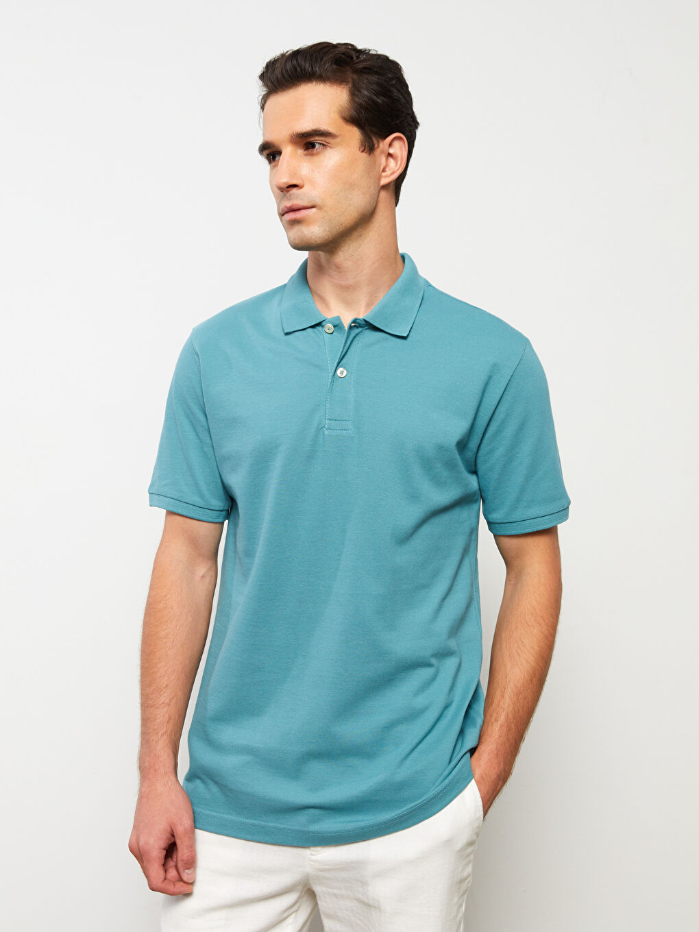 Turkuaz Polo Yaka Kısa Kollu Pike Erkek Tişört