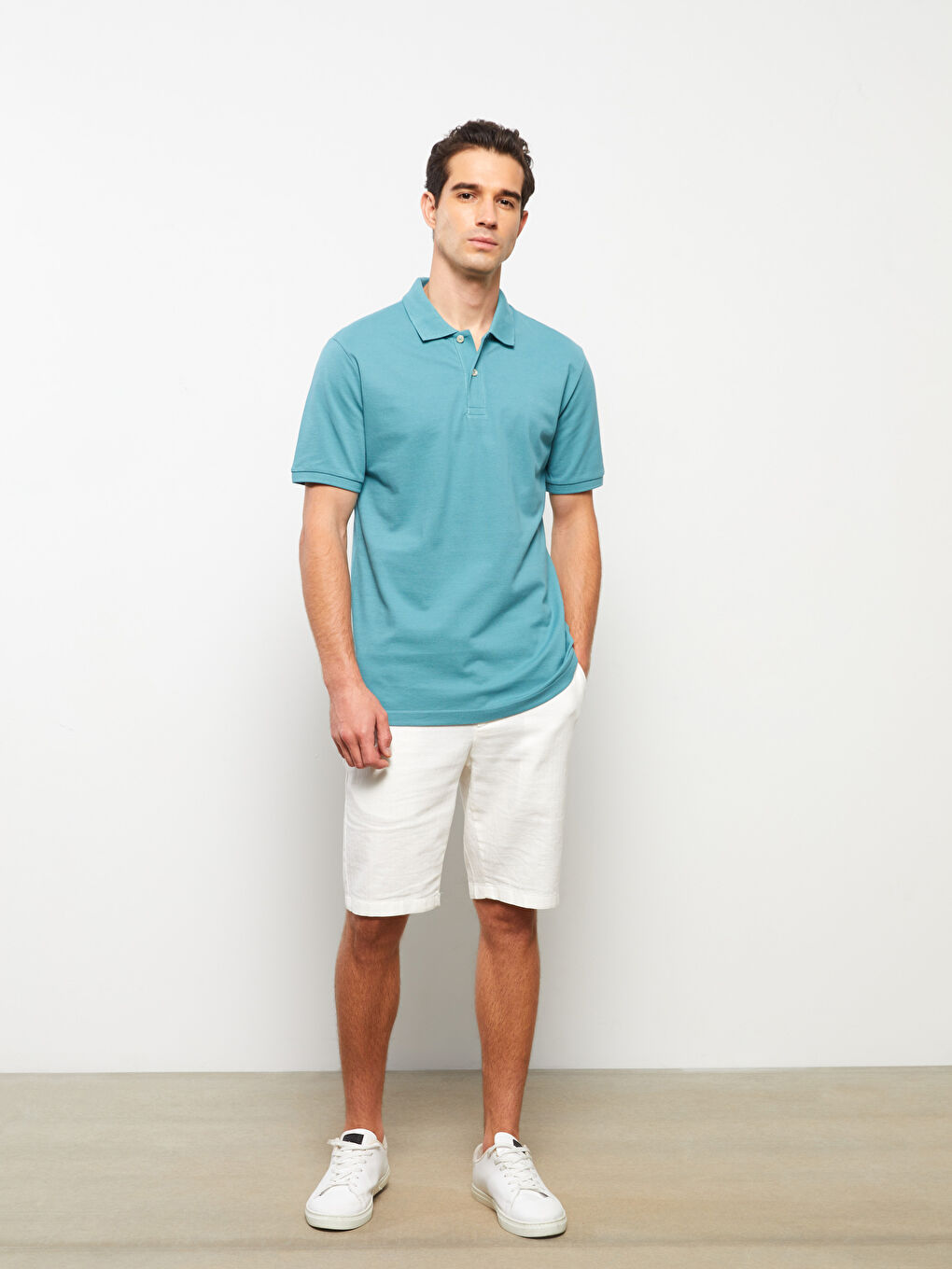 Turkuaz Polo Yaka Kısa Kollu Pike Erkek Tişört-1