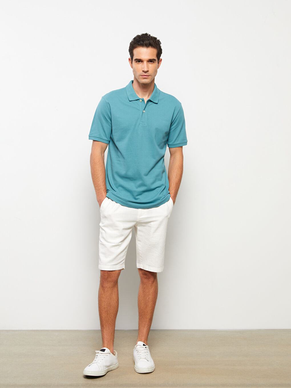 Turkuaz Polo Yaka Kısa Kollu Pike Erkek Tişört-2