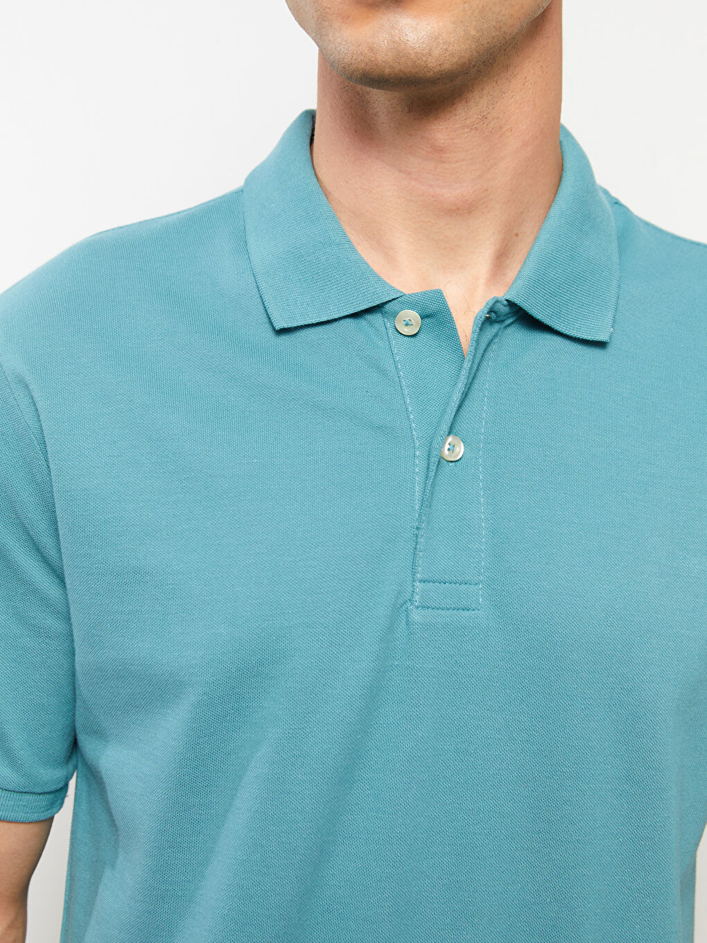 Turkuaz Polo Yaka Kısa Kollu Pike Erkek Tişört-3