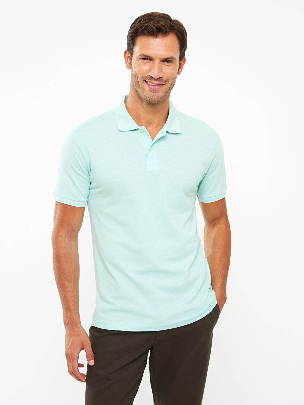 Turkuaz Polo Yaka Kısa Kollu Pike Erkek Tişört