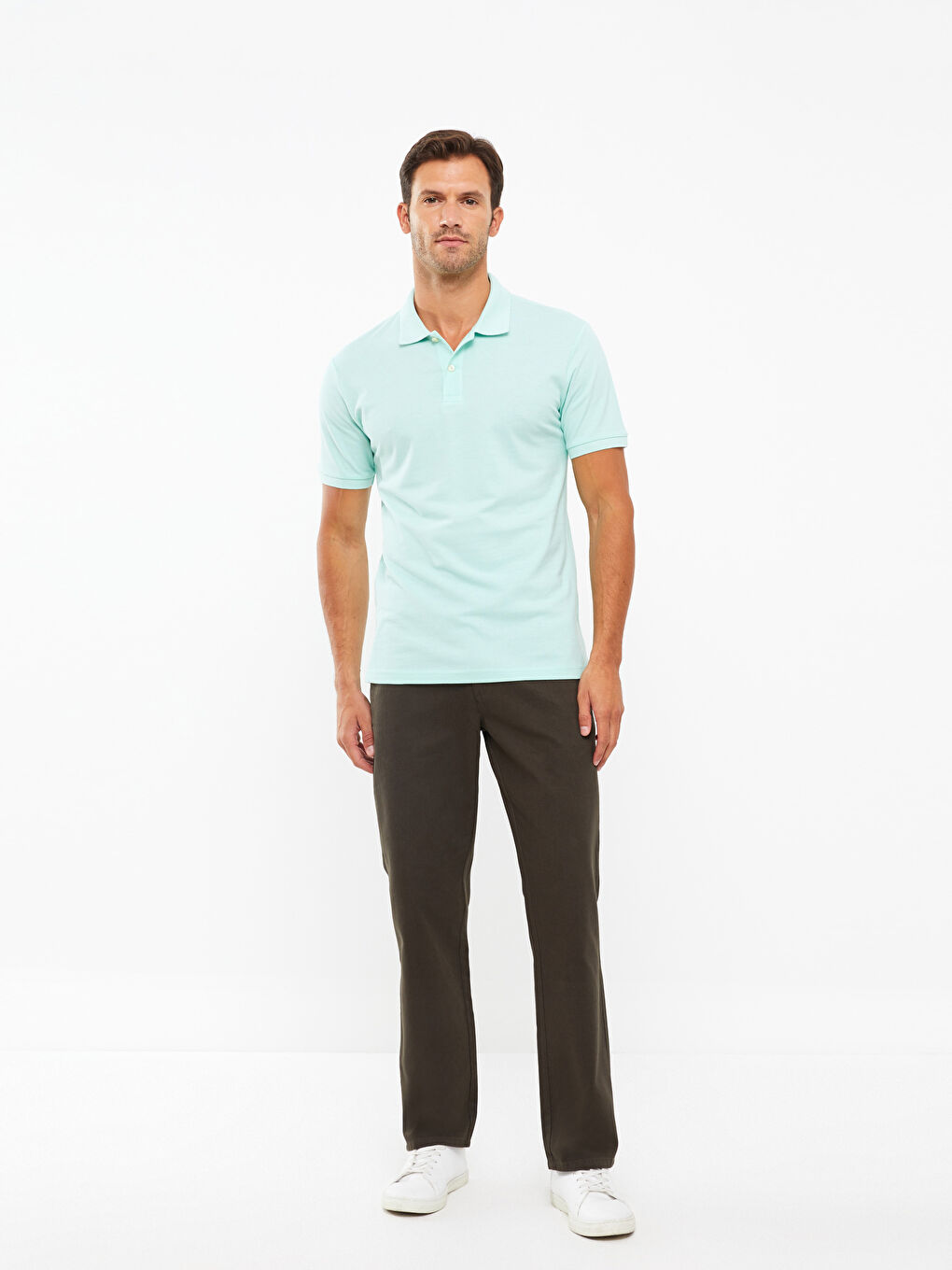 Turkuaz Polo Yaka Kısa Kollu Pike Erkek Tişört-1