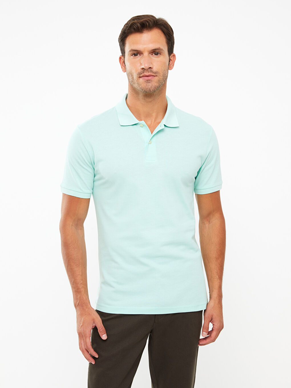 Turkuaz Polo Yaka Kısa Kollu Pike Erkek Tişört-2
