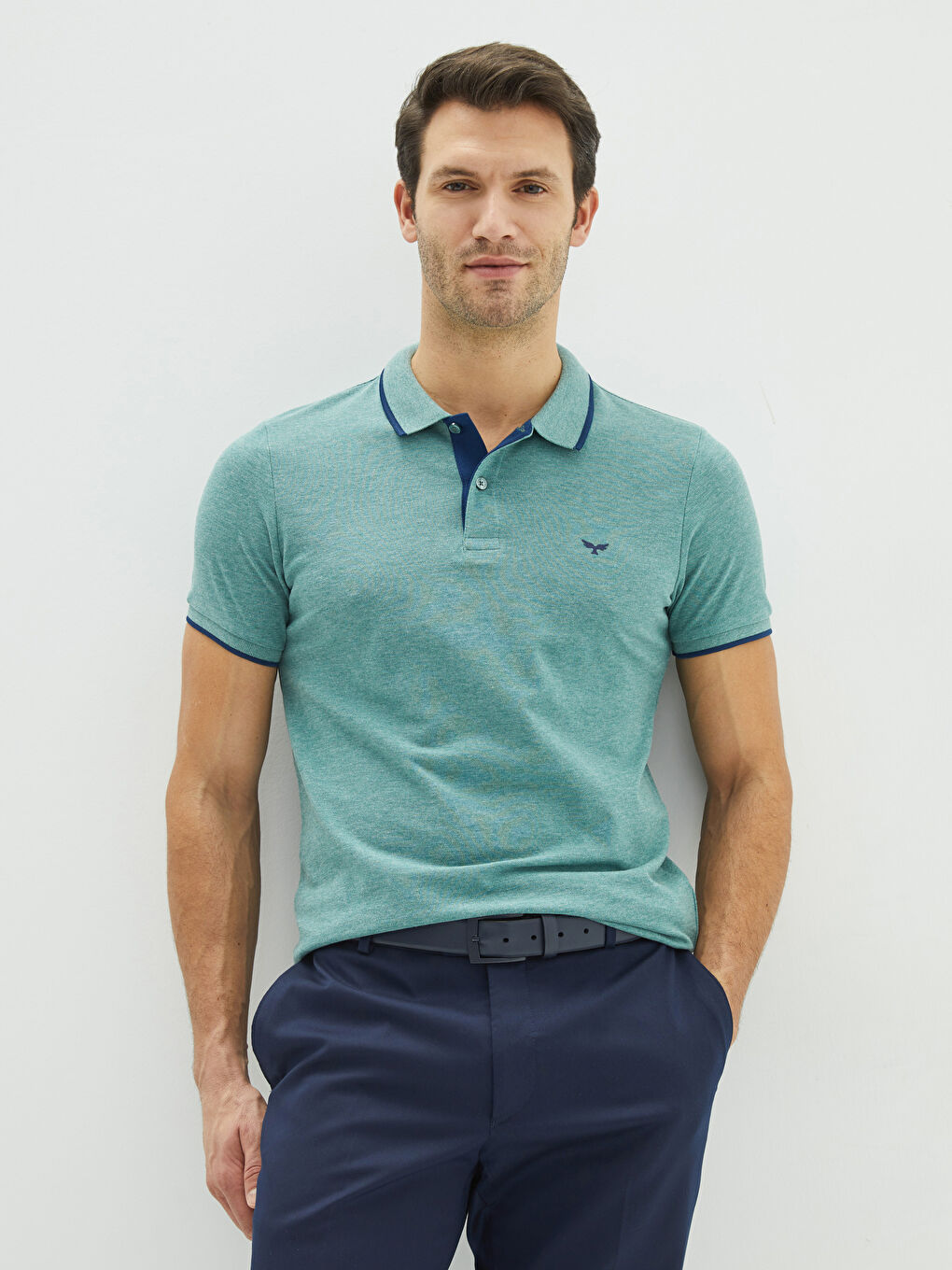 Yeşil Polo Yaka Kısa Kollu Pike Erkek Tişört-1