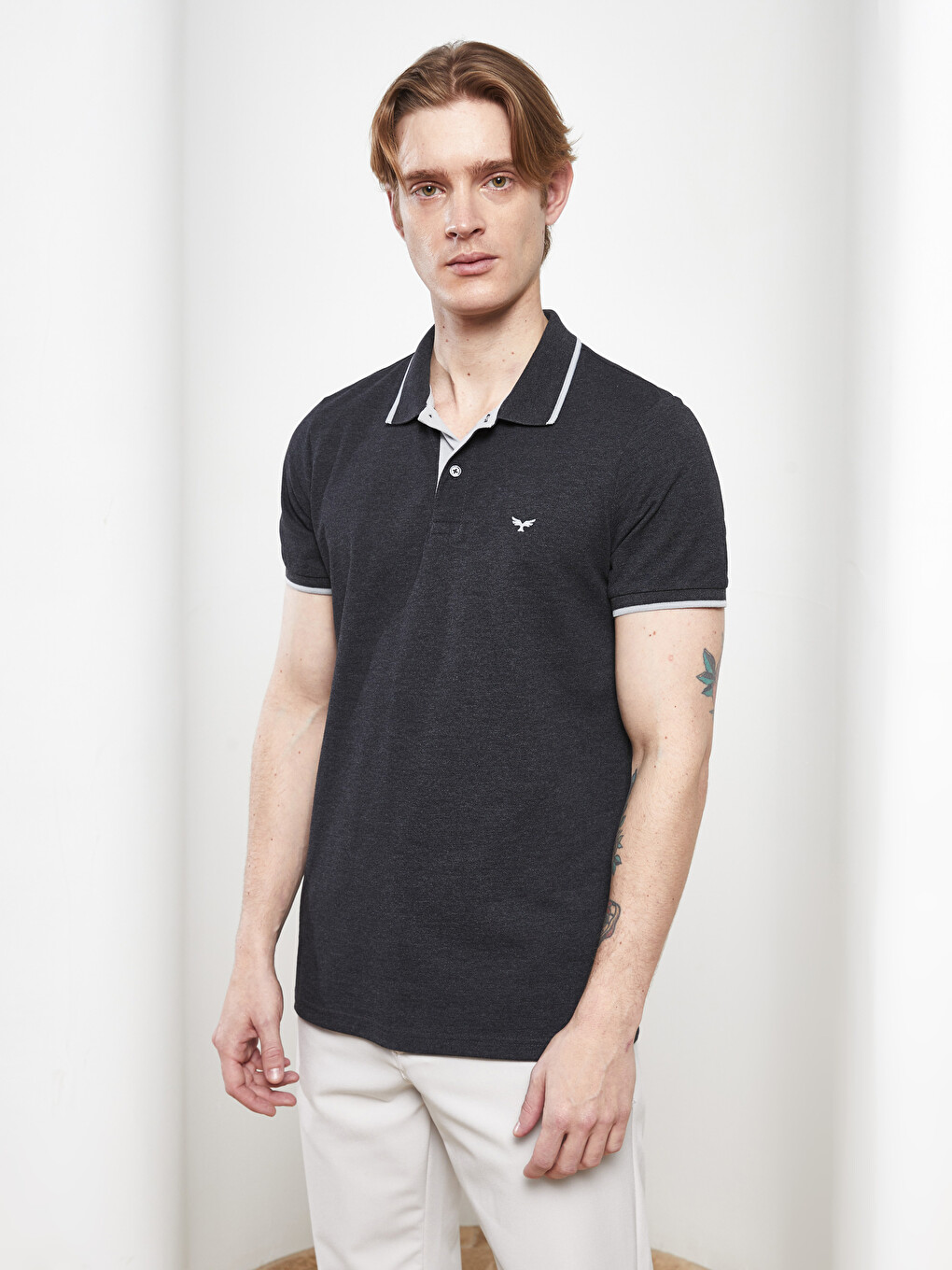 Polo Neck Short Sleeve Pique Men's T-shirt-1