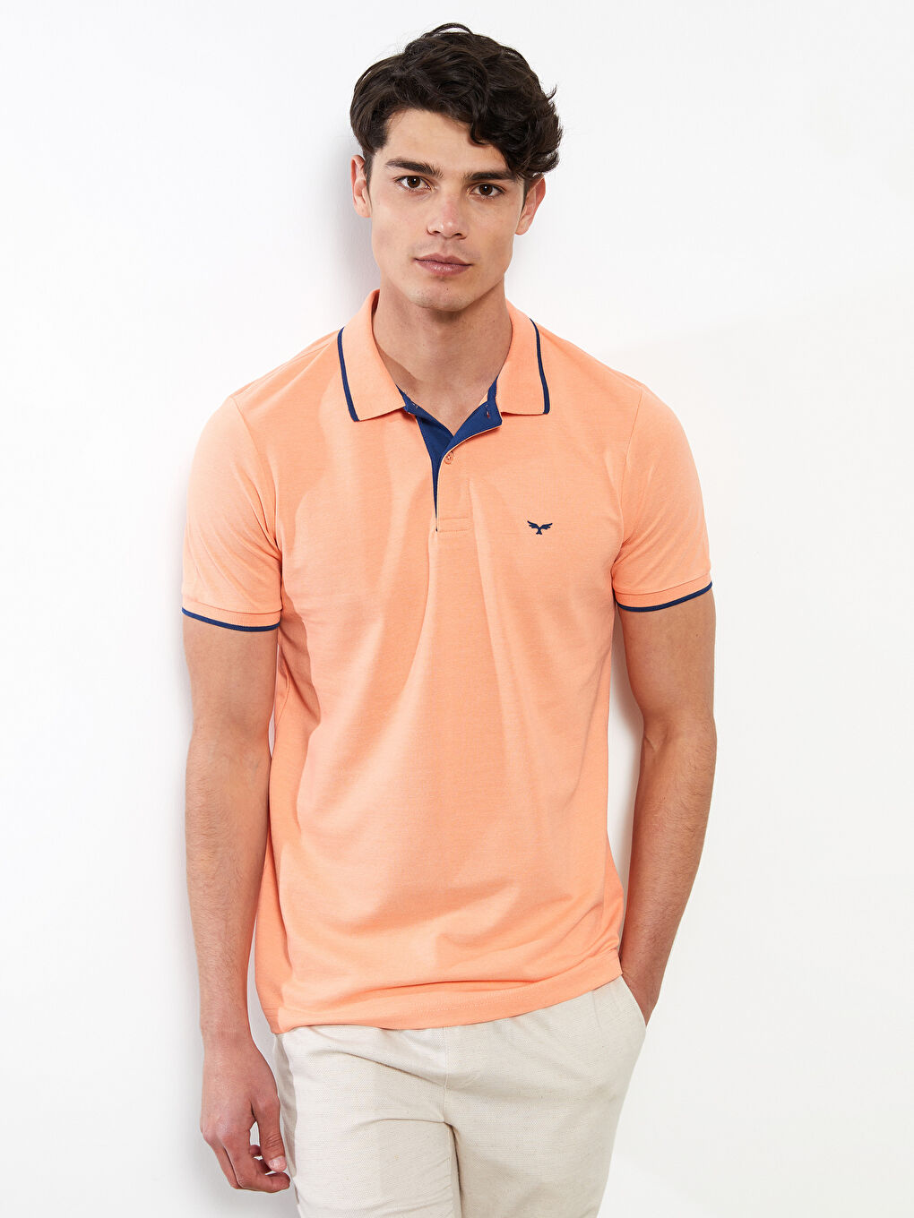 Turuncu Polo Yaka Kısa Kollu Pike Erkek Tişört-1