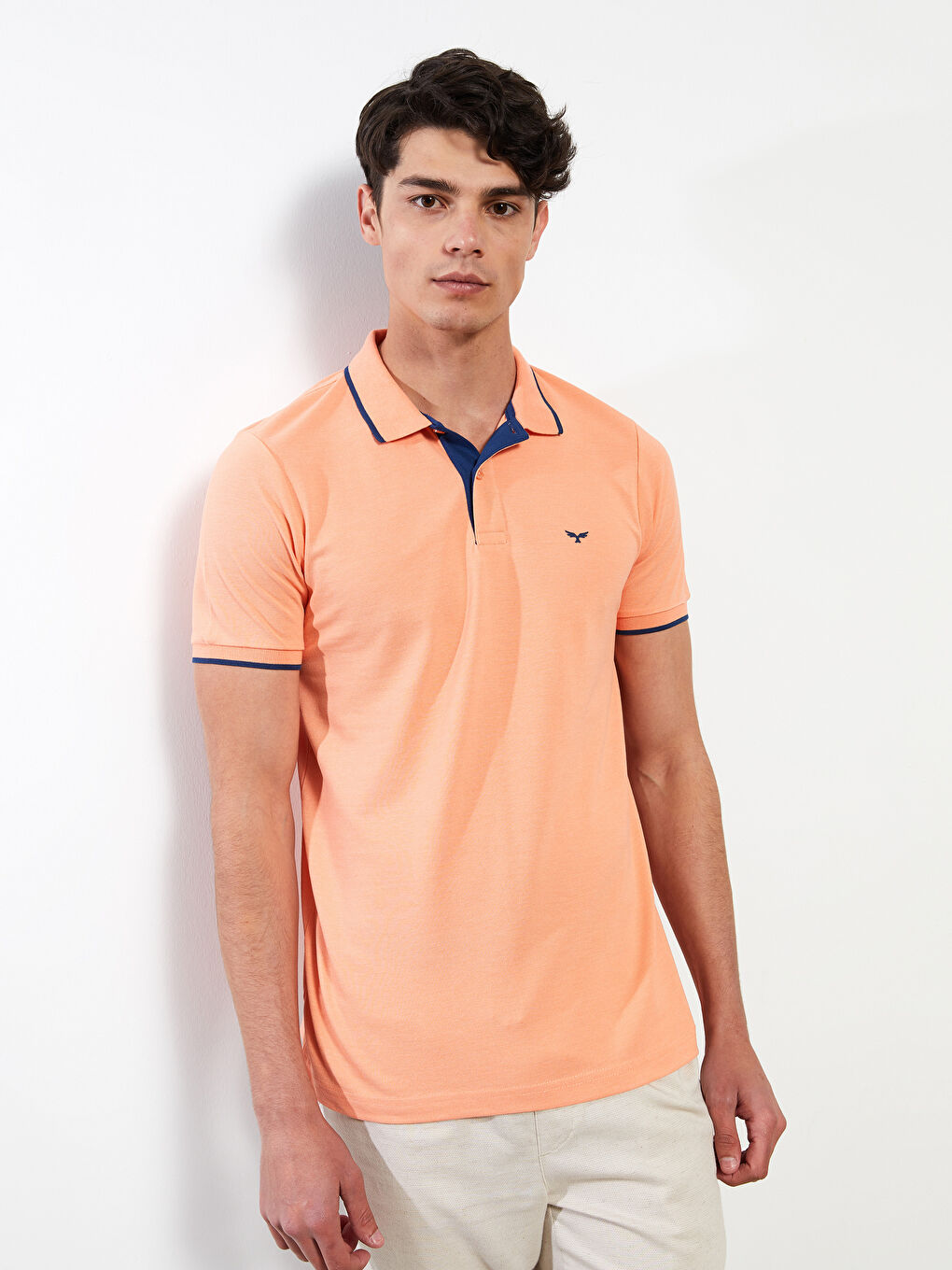 Turuncu Polo Yaka Kısa Kollu Pike Erkek Tişört-2