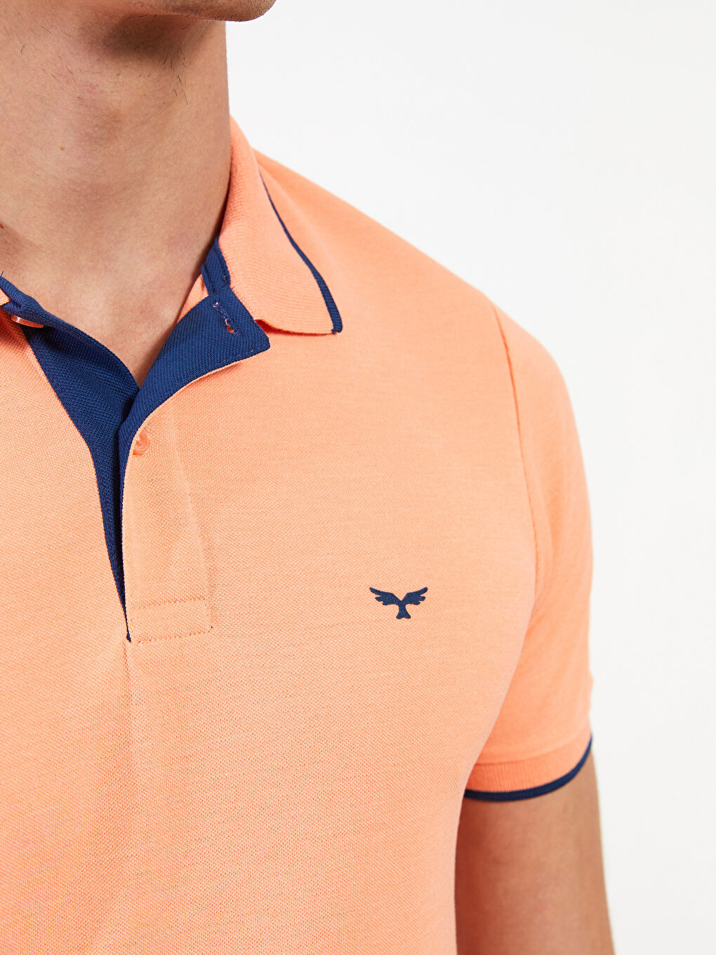 Turuncu Polo Yaka Kısa Kollu Pike Erkek Tişört-3