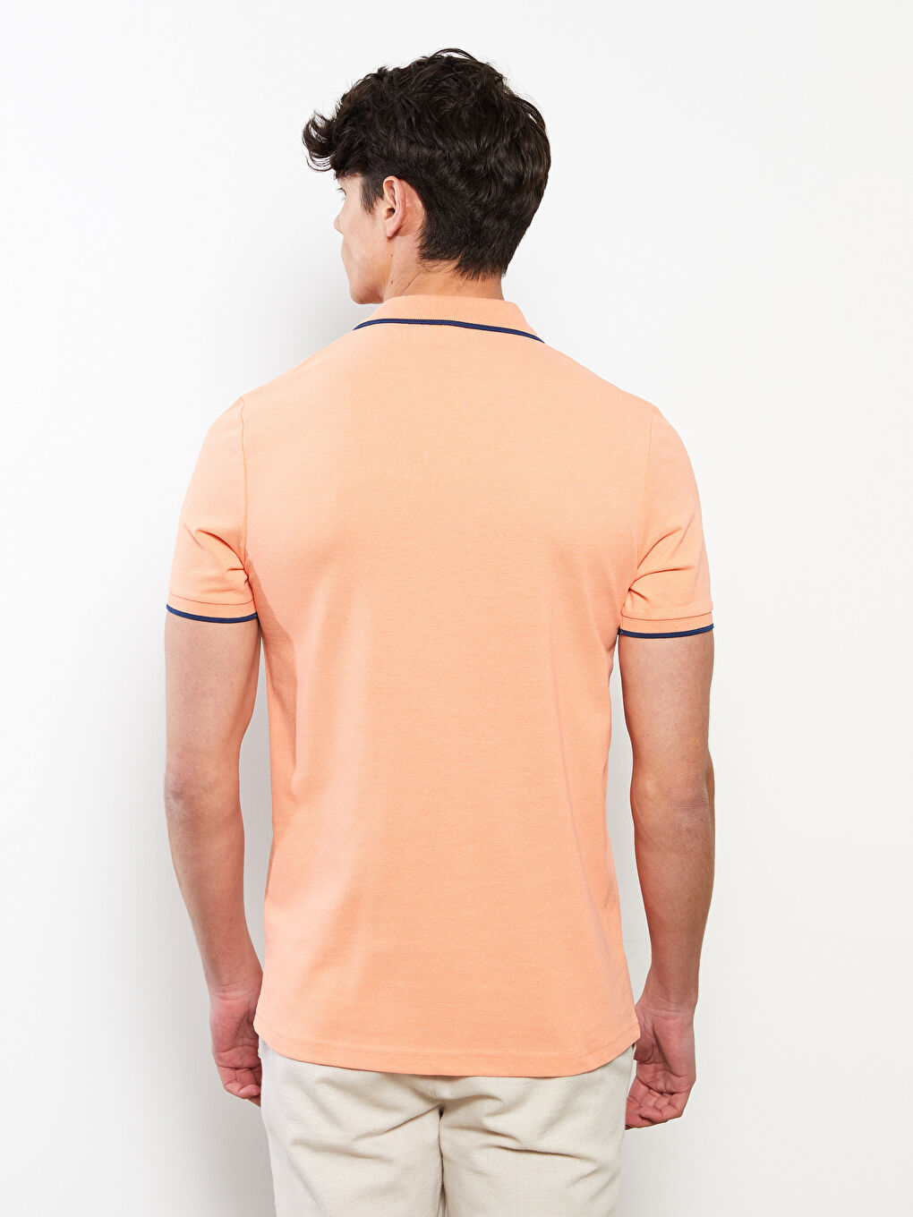 Turuncu Polo Yaka Kısa Kollu Pike Erkek Tişört-4
