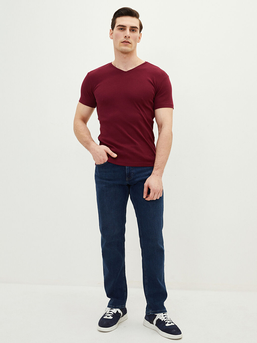 V Neck Short Sleeve Basic Men's T-Shirt-1