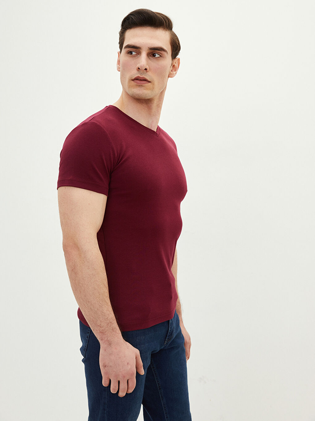 V Neck Short Sleeve Basic Men's T-Shirt-2
