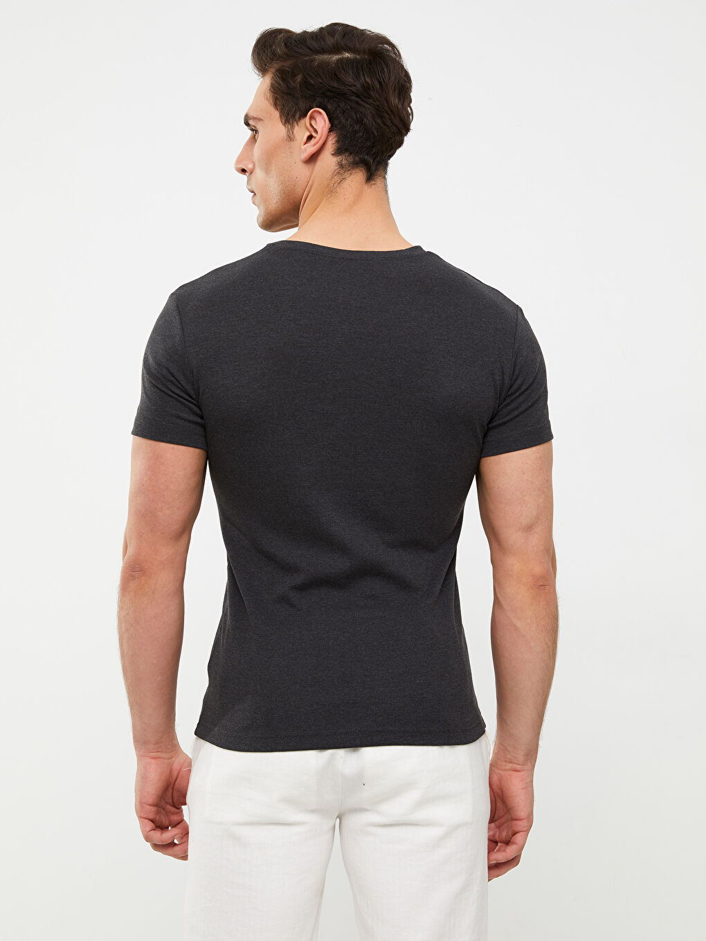 V Neck Short Sleeve Basic Men's T-Shirt-4