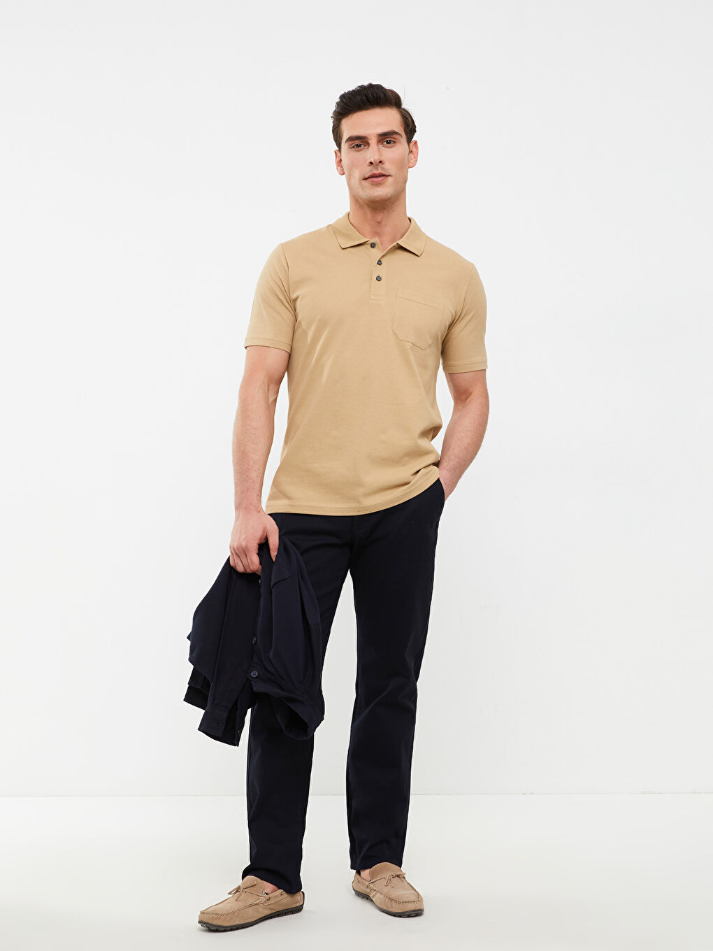 Bej Polo Yaka Kısa Kollu Pike Erkek Tişört