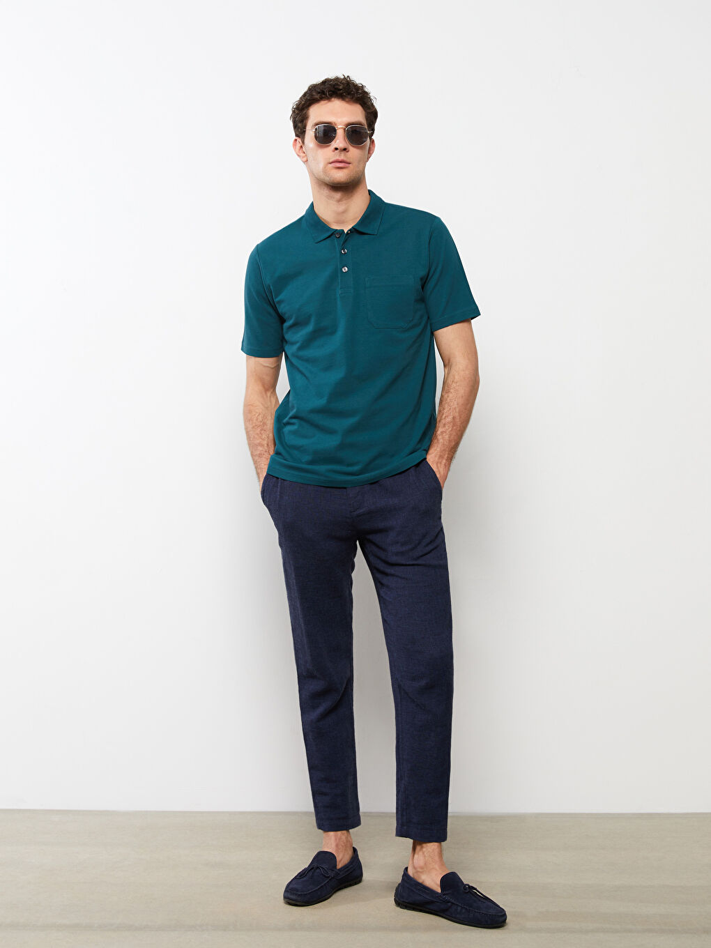 Yeşil Polo Yaka Kısa Kollu Pike Erkek Tişört